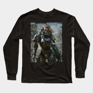 Woman in Power Armor Mask and Minigun Long Sleeve T-Shirt